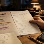 Calcul gir : grille AGGIR A/B/C sur table, dossier d’évaluation