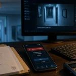 Différence vidéosurveillance et télésurveillance : alerte sur smartphone et caméra dôme en bureau
