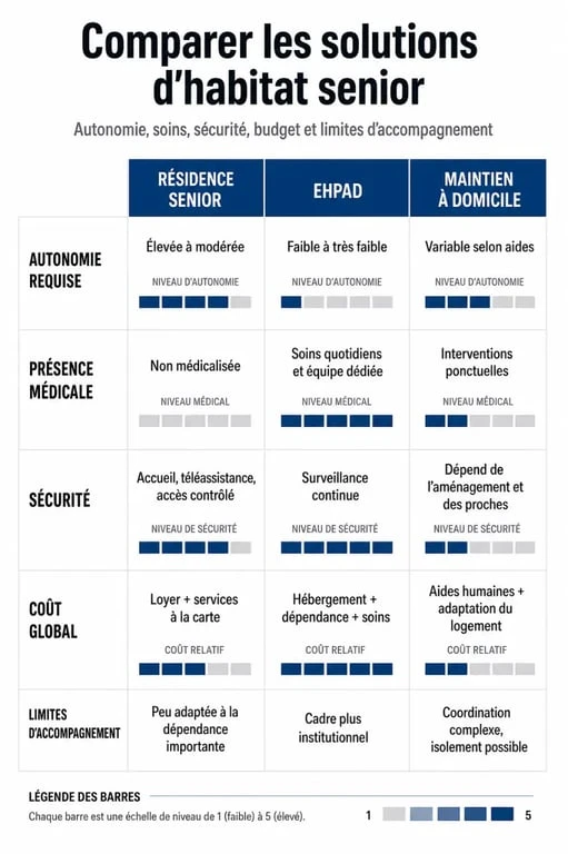Danger résidence senior : comparaison entre résidence senior, EHPAD et maintien à domicile