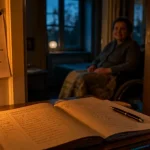 garde de nuit personne âgée à domicile, proche en fauteuil et cahier d’urgence