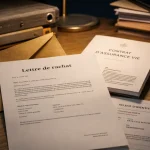 Lettre de rachat assurance décès sur table en bois, contrat et RIB