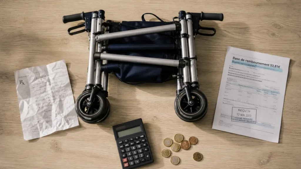 53,81 € de base pour un déambulateur 4 roues : ordonnance, mutuelle et reste à charge