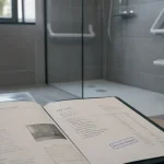 Aide pour douche italienne pour handicapé : douche PMR avec barres d’appui et siège rabattable