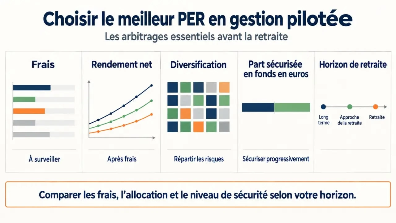 Meilleur PER en gestion pilotée : comparaison des frais, du risque et de la diversification