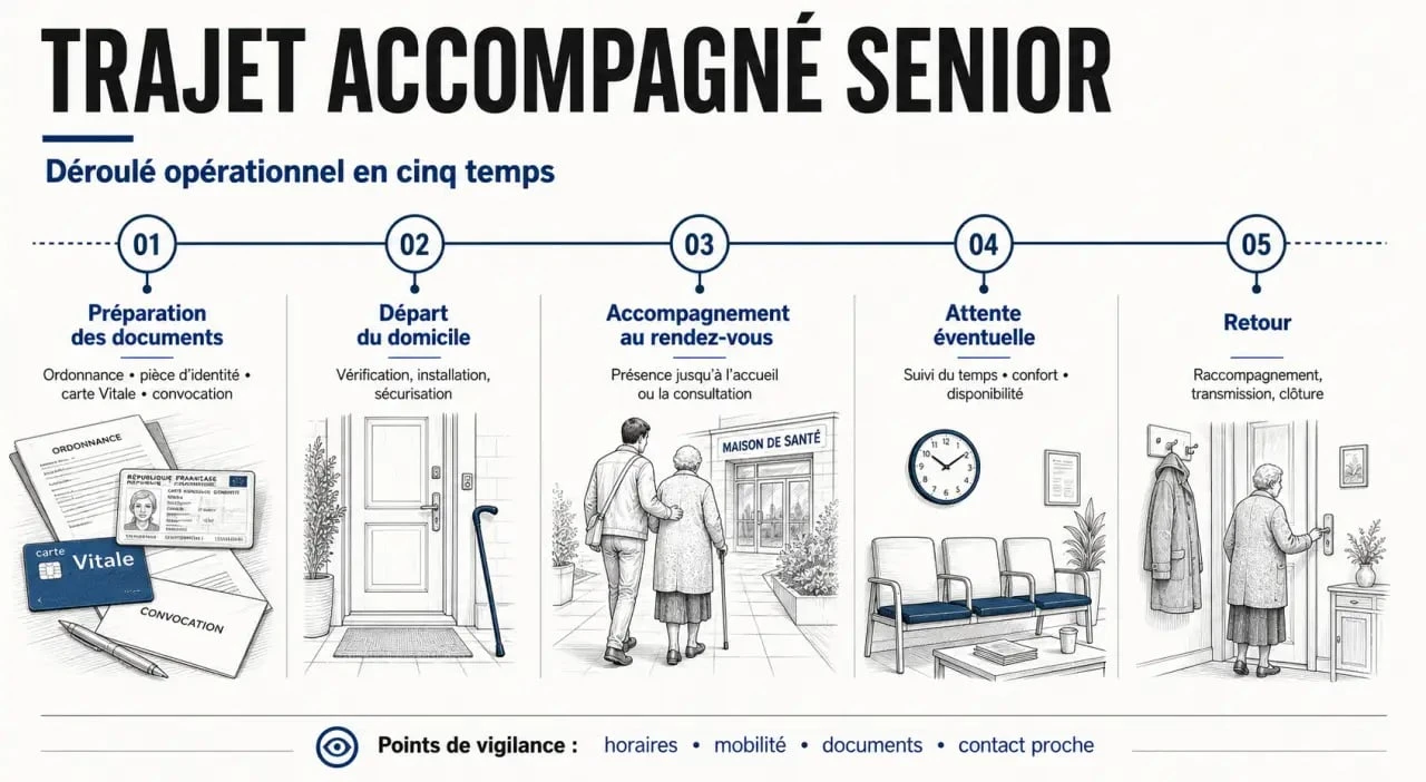 Transport accompagné senior : étapes d’un trajet accompagné et préparation du départ