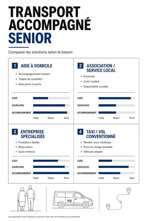 Transport accompagné senior : comparaison des solutions et points à vérifier
