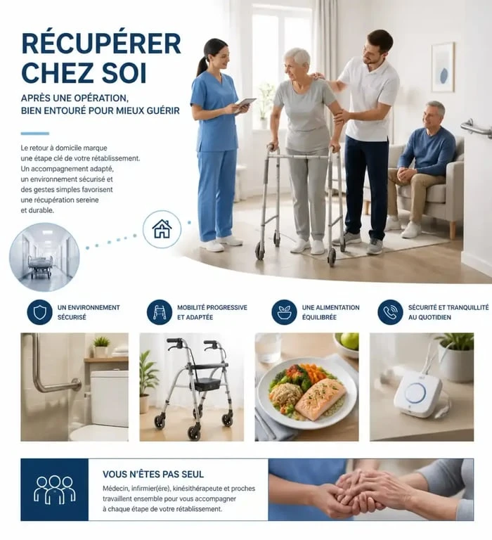 Récupération opération personne âgée : retour à domicile accompagné et prévention des chutes