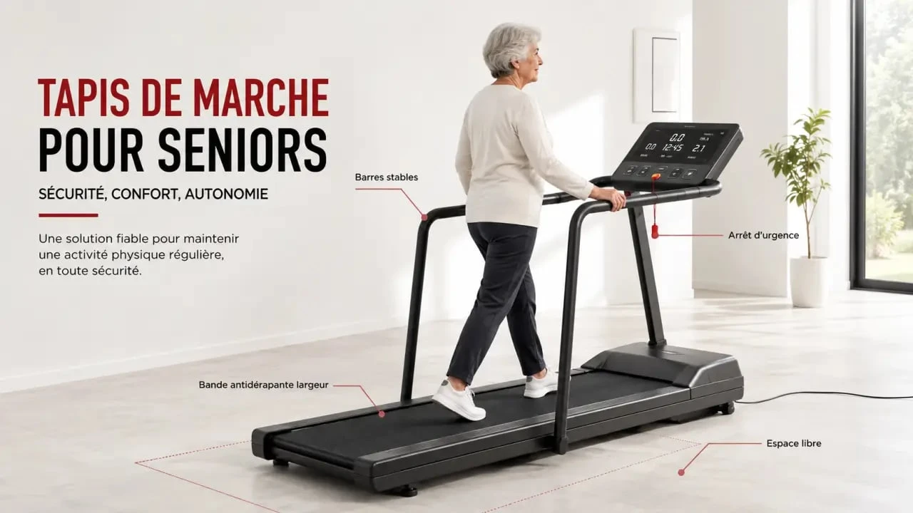 Tapis de marche pour senior avec barres de maintien et dispositifs de sécurité à domicile