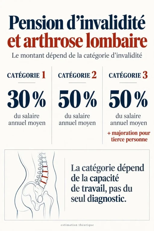 Montant pension d'invalidité arthrose lombaire : comparaison des catégories 1, 2 et 3