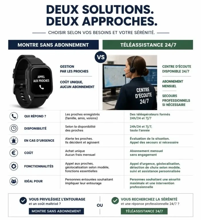 Comparatif montre personne agée : sans abonnement vs téléassistance 24/7
