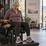Salle de sport senior : coach aide une personne âgée à s’exercer en sécurité