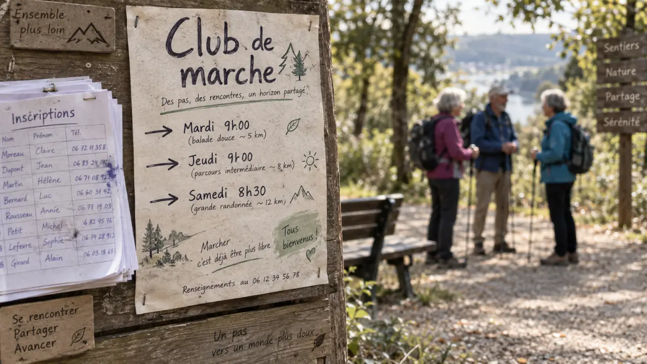Club de marche pour seniors autour de moi : affiche près d’un parc